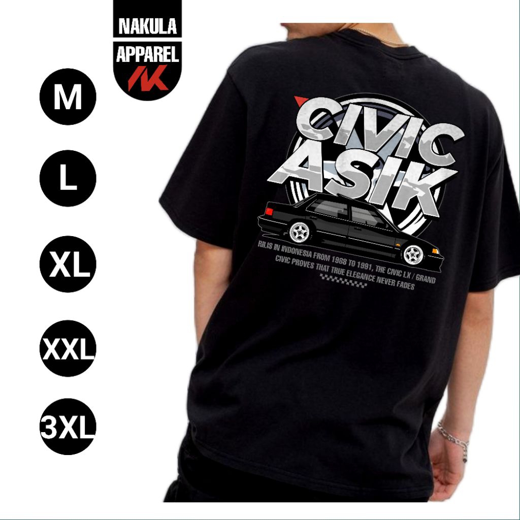 baju kaos mobil Civic lx dan grand Civic hitam