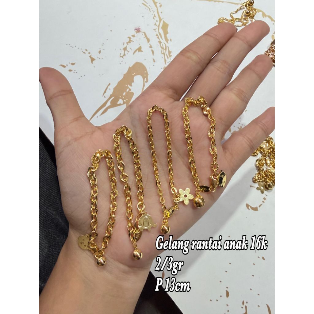 Gelang emas rantai anak nori padat dua mainan lucu 16k