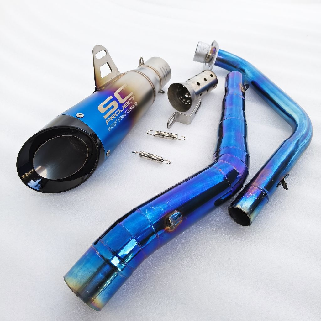 KNALPOT SC PROJECT S1 HD BLUE Original Import Taiwan FULLSET untuk R15 V3 V4 MT 15 VIXION XABRE MEGA