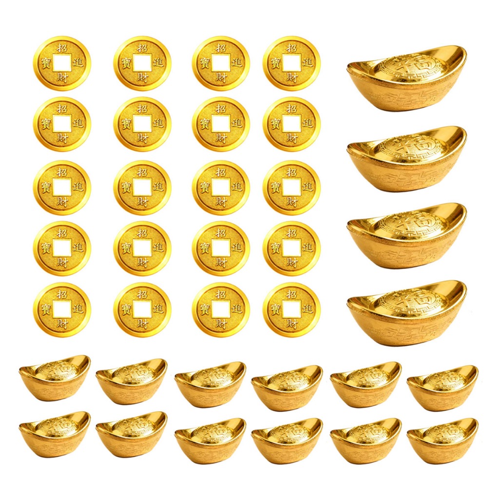 Hiasan Imlek Uang Yuan Bao Besar 8,5 Cm Isi 4 | Yuanbao Kecil 3,8 Cm Isi 12 | Koin Emas 3,2 Cm Isi 2