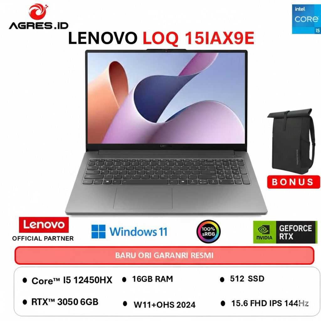 LENOVO LOQ 15IAX9E I5 12450HX RTX3050 6GB - RAM 16GB 512GB W11+OHS 15.6FHD 144HZ - EHID