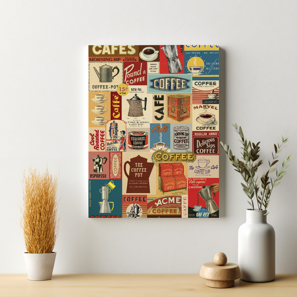 Poster Kopi Retro Vintage Kolase Poster Kafe Coffee Hiasan Dinding Estetik