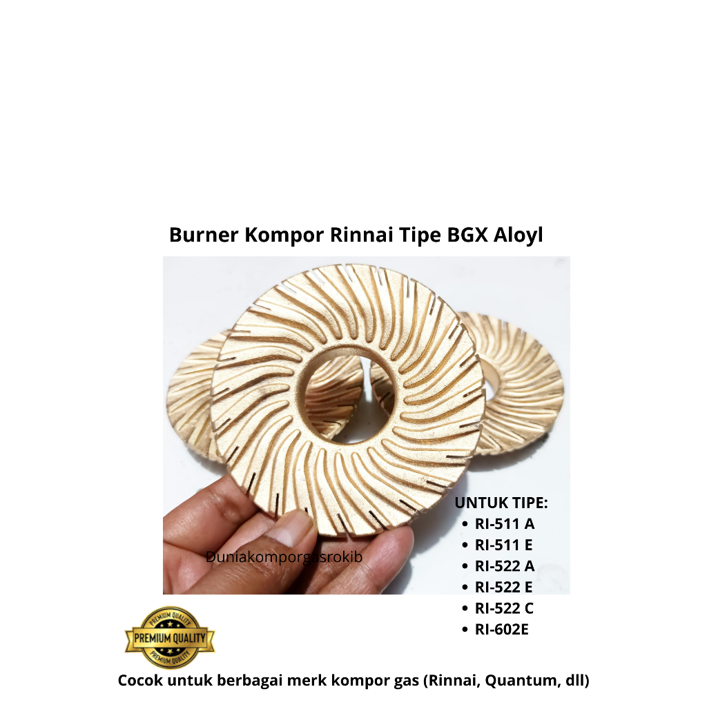 RINNAI BGX Gas Burner 2 Tungku Kuningan Aloy Kompor Dalaman Tipe RI-511E, RI-522E, RI-602E