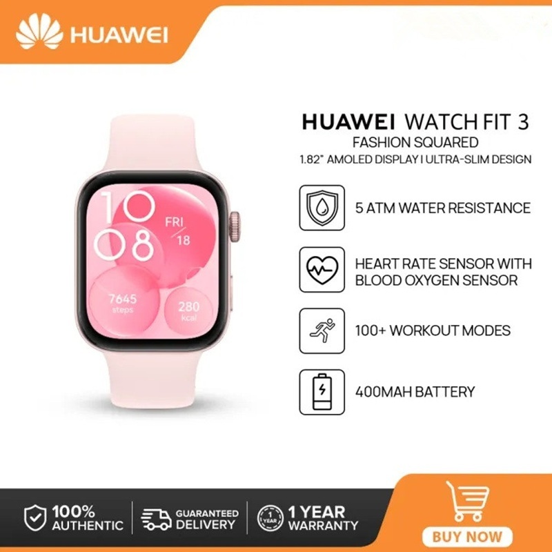 [ 100% Ori ] HUAWEI Watch FIT 3 Smart Watch Original Smartwatch 1.82 "HD Full Touch Screen Wireless 