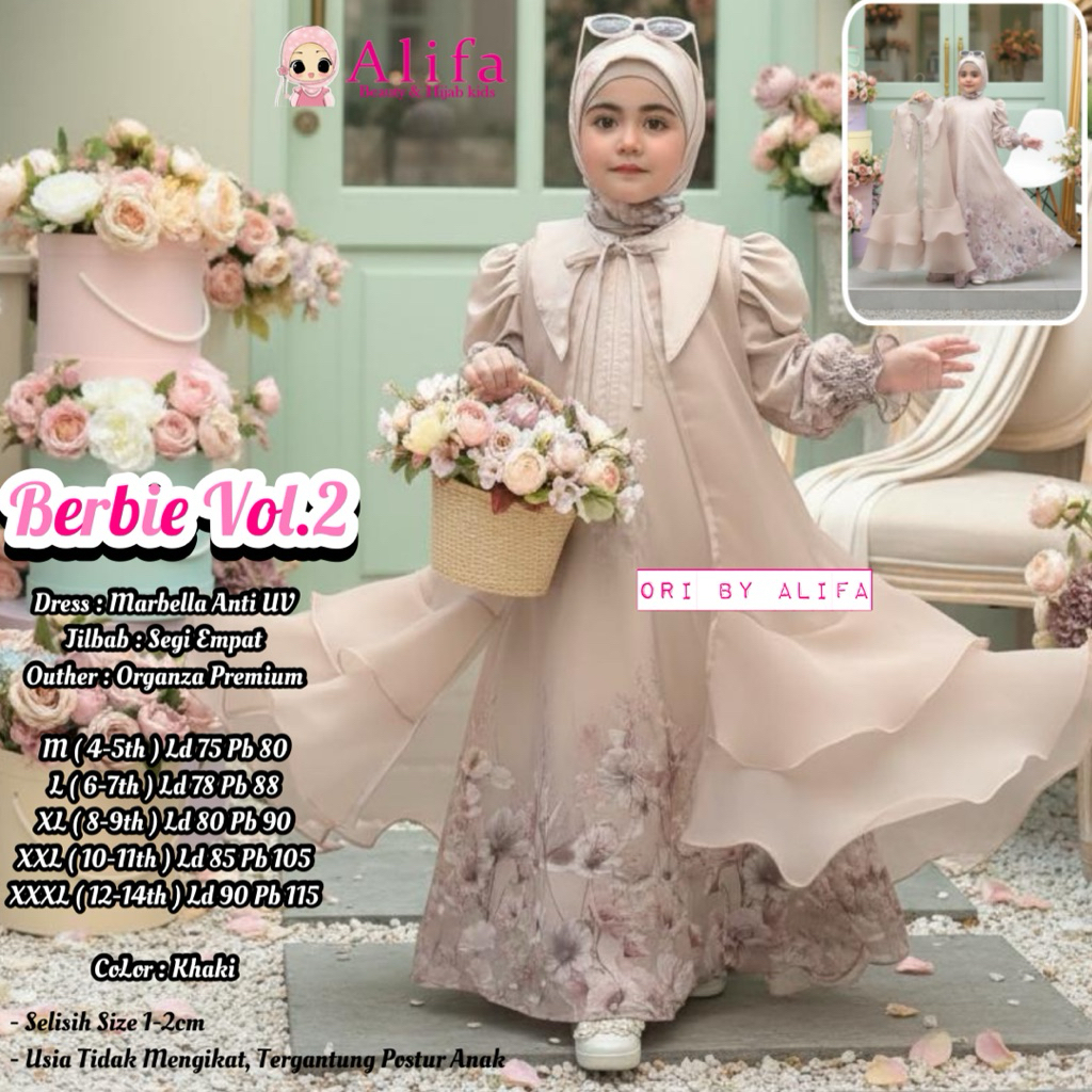 berbie vol.2 ori alifa kids/gamis anak perempuan set hijab by alifa kids