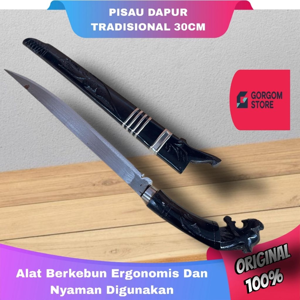 GORGOM Pisau Macan Hitam Barlen Pisau Daging Sembelih Hewan Baja Asli Cibatu