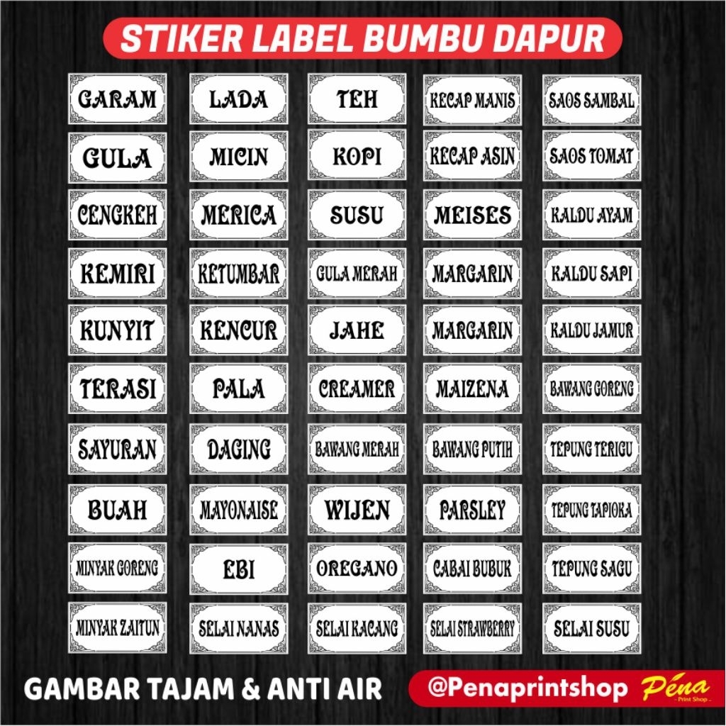 Stiker Label Bumbu Dapur / Stiker Nama Bumbu / Stiker Bumbu Anti Air