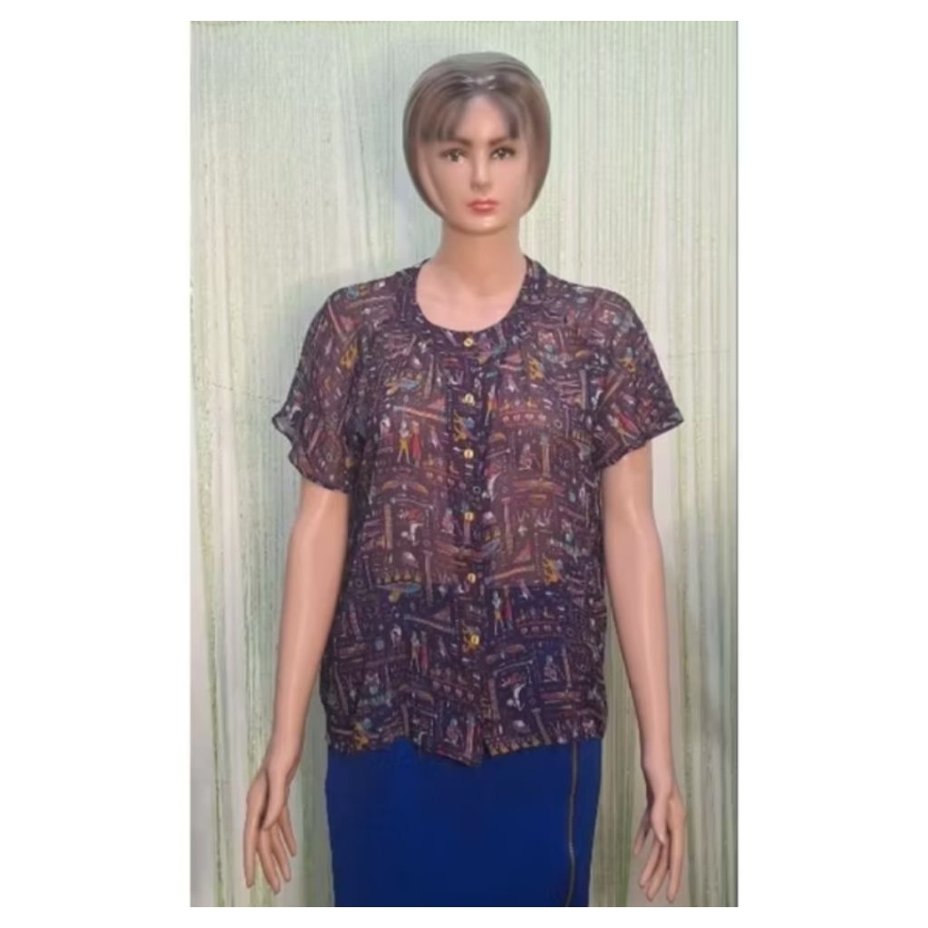 outer kemeja ungu wanita jumbo, big size lengan pendek