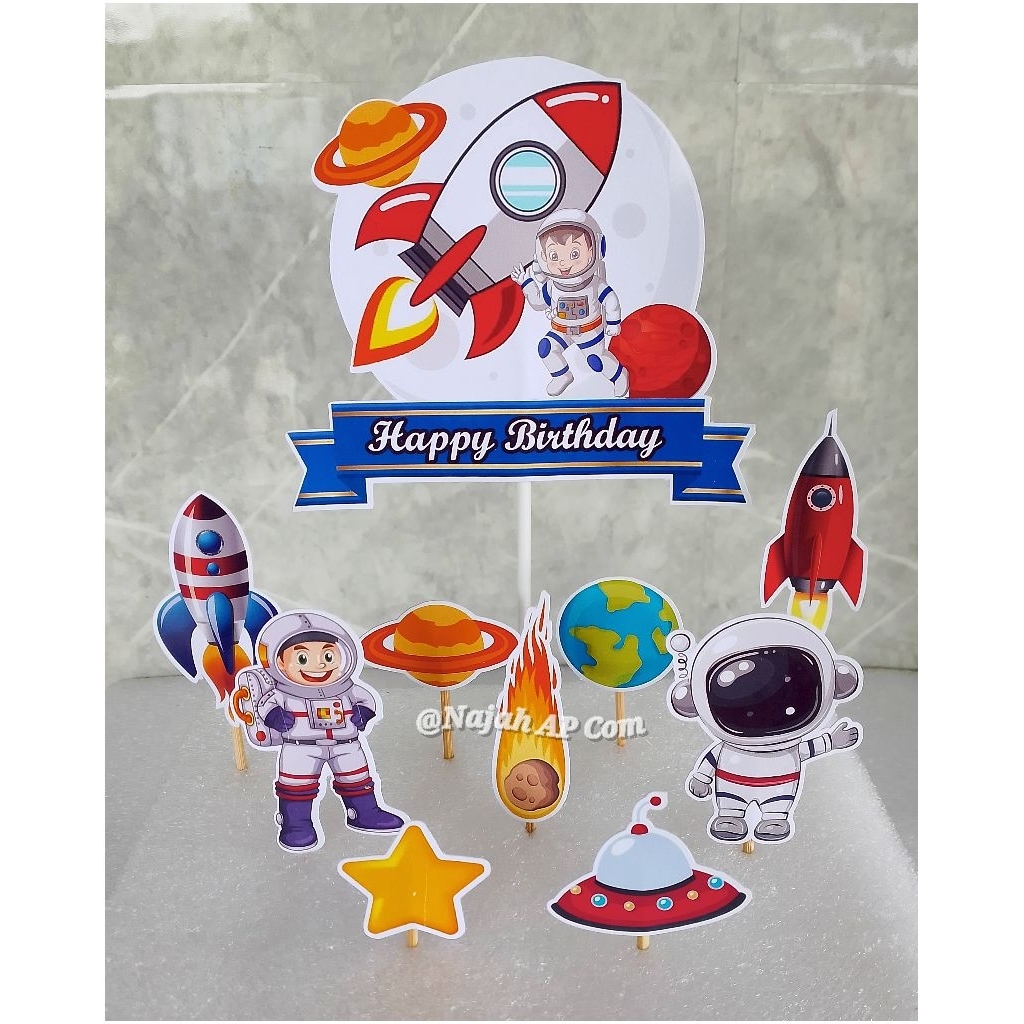 Topper Astronot / Topper cake karakter Astronot / Topper Happy Birthday / Topper kue Ulang Tahun