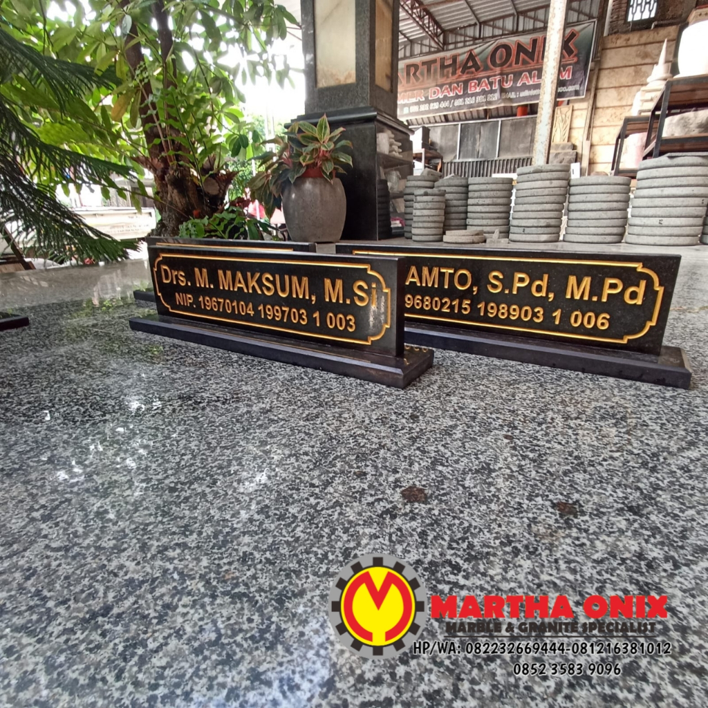 Papan Nama Meja Bahan Marmer Hitam, Name Tag Meja Bahan Batu Marmer Hitam