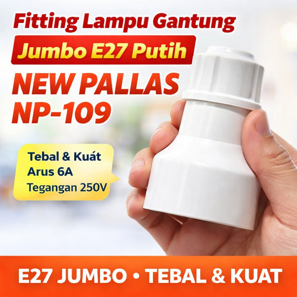 Fitting Lampu Gantung Jumbo E27 Putih New Pallas NP-109 | Fitting Lampu Besar Harga Grosir 6A 250V