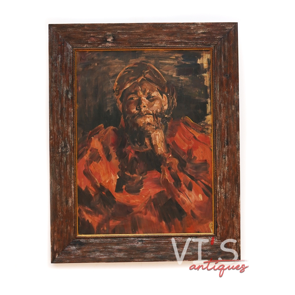 Lukisan Han Snel Orang Merokok Oil On Canvas Antik Kuno