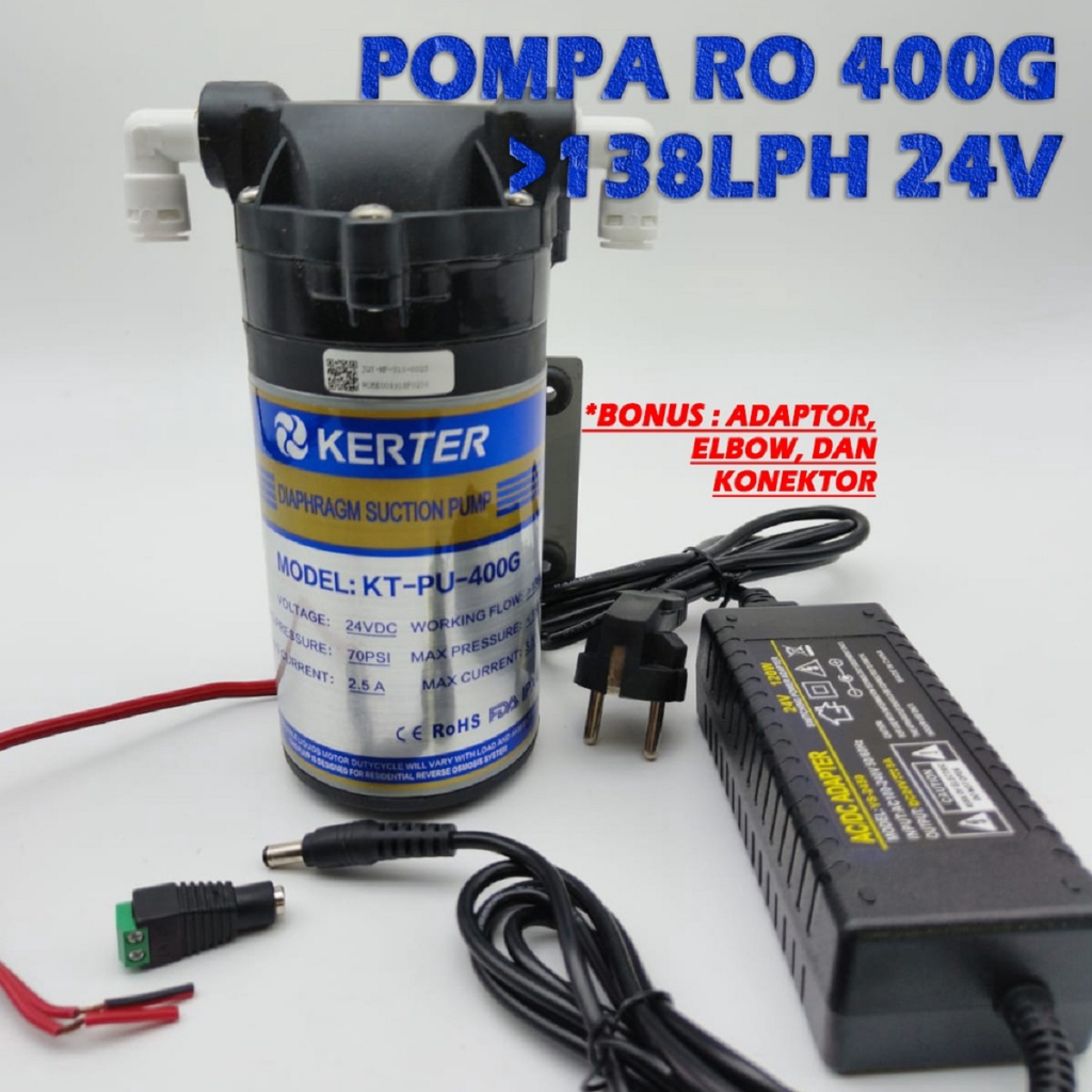 Pompa Ro 400 Gpd 24V Pompa Air  Dengan Adaptor Booster pump RO pompa dorong filter RO