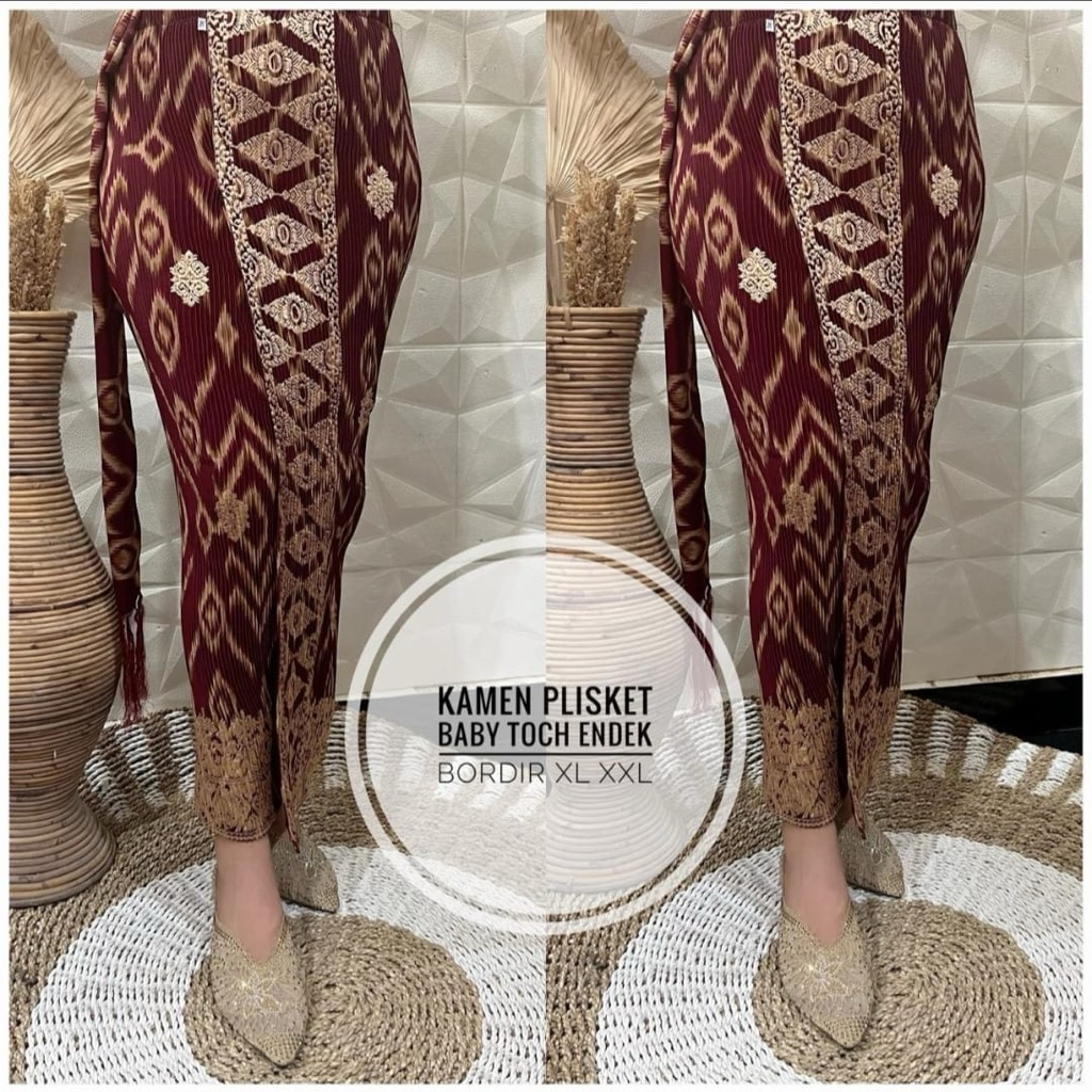 Kamen Jadi Plisket Bordir Set Selendang / Rok Plisket Bordir