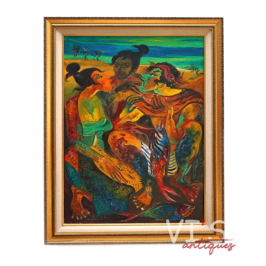 Lukisan Hendra Gunawan Nelayan Oil On Canvas Antik Kuno