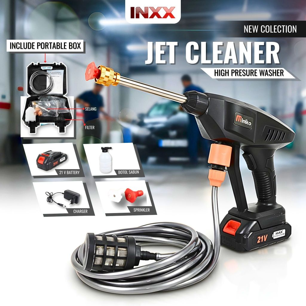 INXX Miniko Jet Cleaner Cordless 21V - Alat Steam Cuci Motor Mobil Portable Nirkabel Set Tekanan Tin