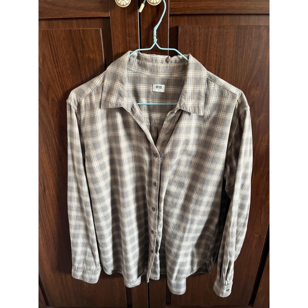 uniqlo shirt gingham kemeja kotak wanita panjang