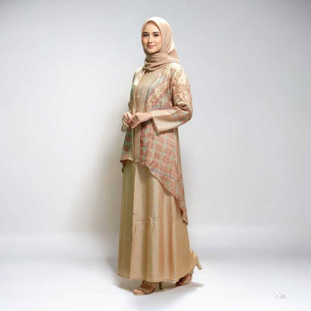 Gamis Viscose Oneset Wanita Lebaran Cardigan One Set Dress Viscose Batik Maxi Dress Wanita - Baju Mu