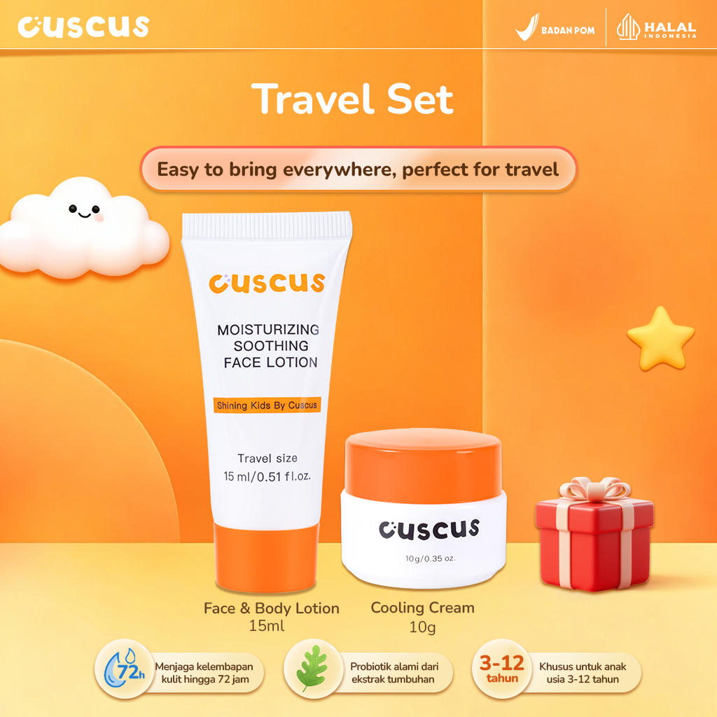 Cuscus Travel Skincare Set | 1pc Sorbet Cream 10g+1pc Face & Body Lotion 15ml | Travel Size  | Mini 