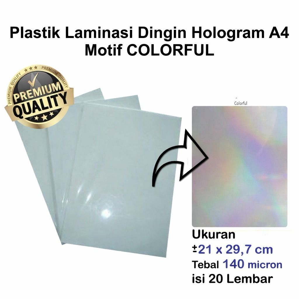 plastik laminasi dingin A4 hologram colourfull