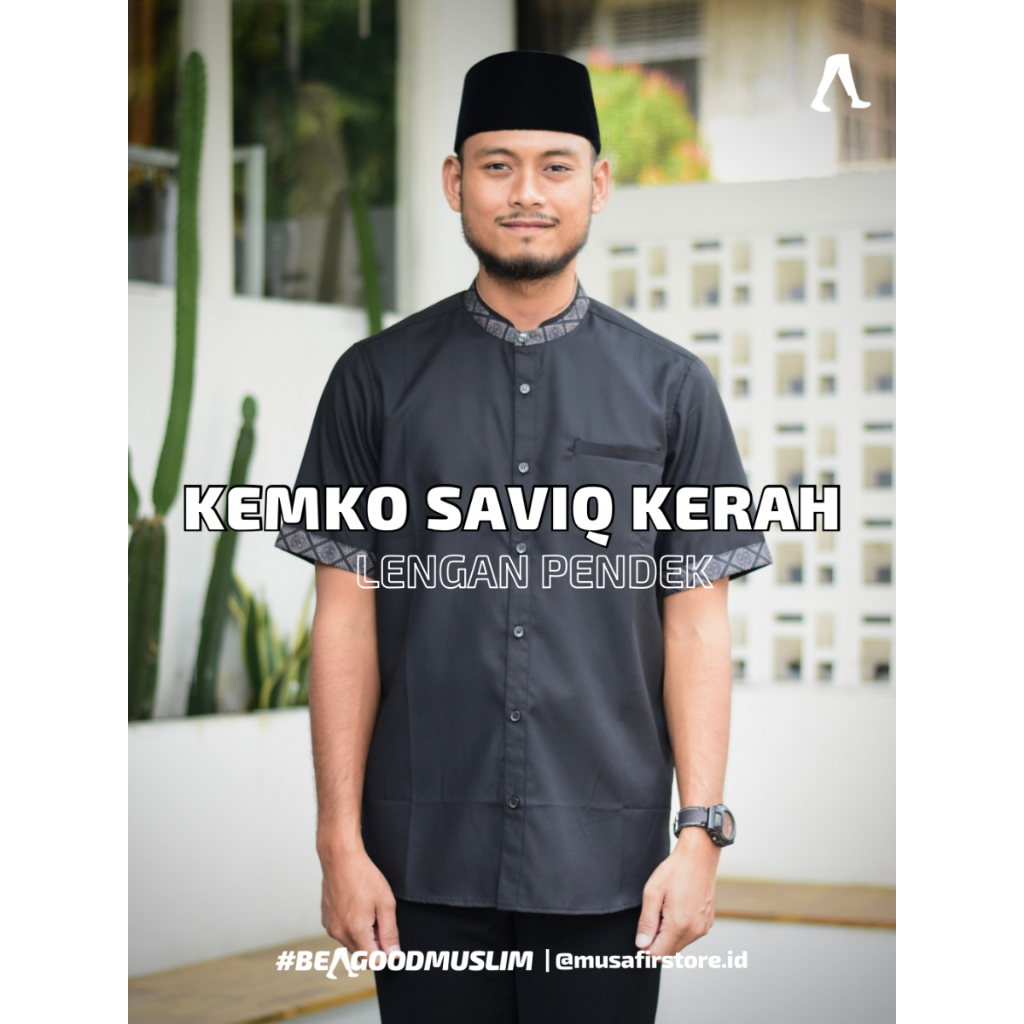 SAVIQ Kemko Motif Kerah Kemeja Koko Etnik Lengan Pendek Batik