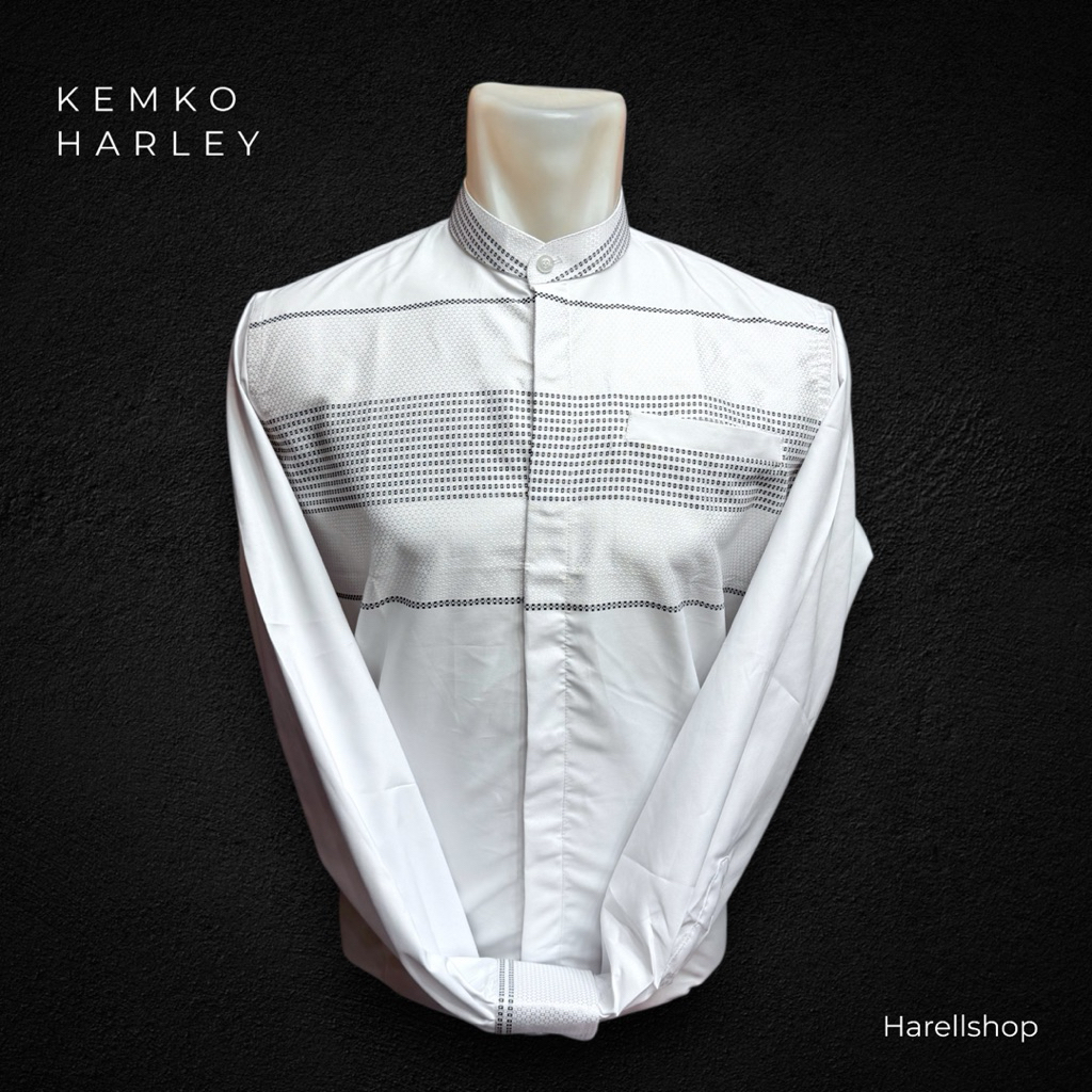 Kemko Harley Pria Lengan Panjang Koko Modern Warna Putih | Baju Muslim Kemeja Formal Casual – Ready 