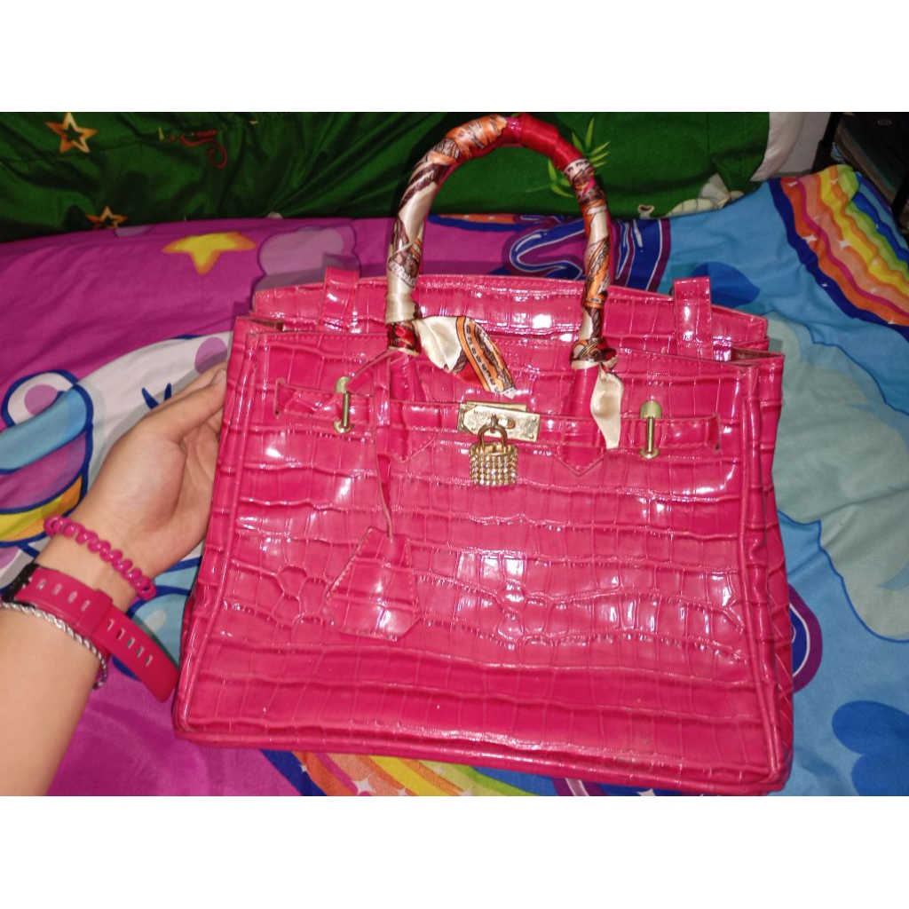 tas hermes croc pink fuschia