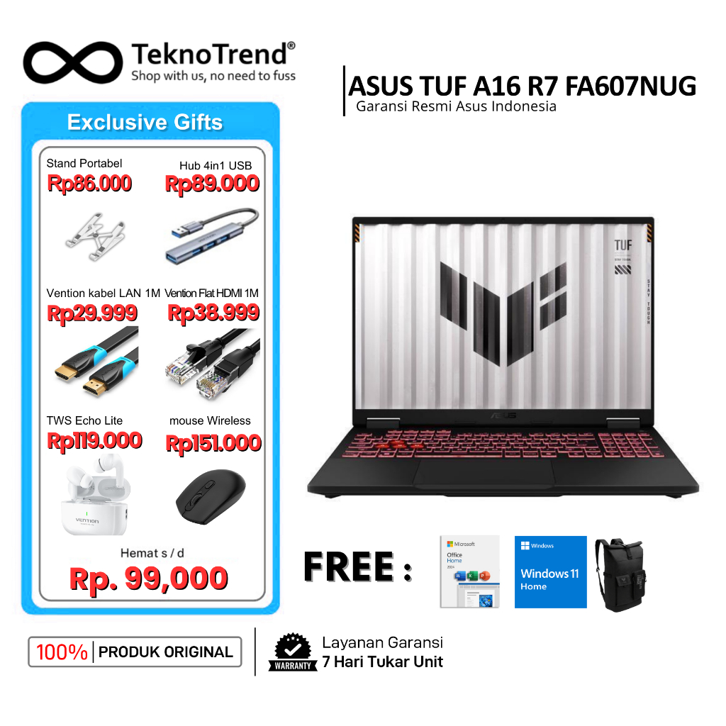 ASUS Gaming TUF A16 FA607NUG Ryzen 7 7445HS 16" RTX 4050 16GB 512GB 165Hz