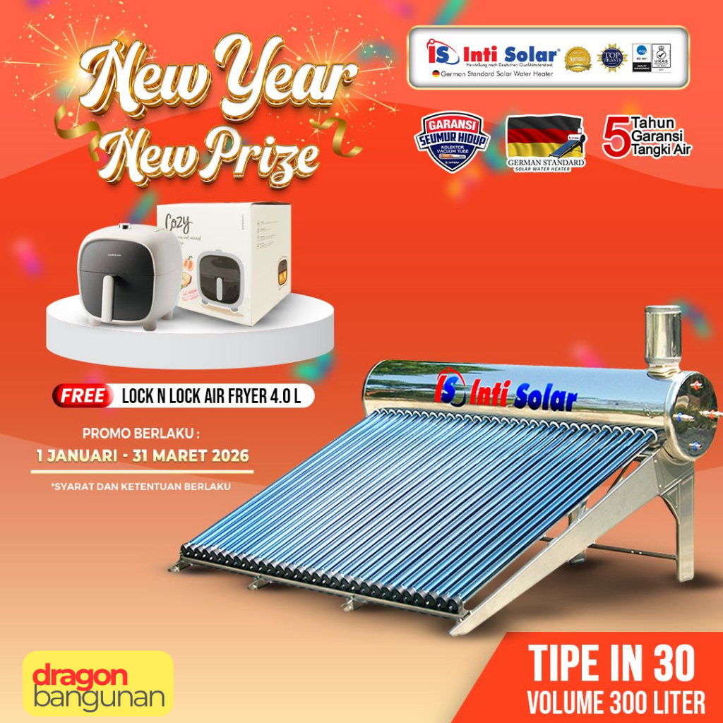 Pemanas Air Inti Solar 300 Liter Full Stainless - Intisolar IN 30 - Solar Water Heater Inti Solar