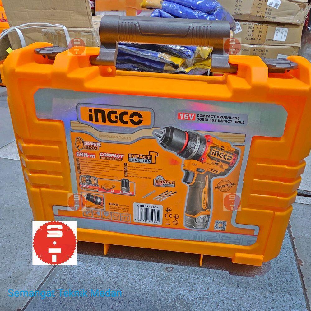 MESIN CORDLESS IMPACT DRILL BOR BESI TEMBOK BETON METAL WOOD KAYU 16V M16 66NM 66 NM INGCO SET CIDLI