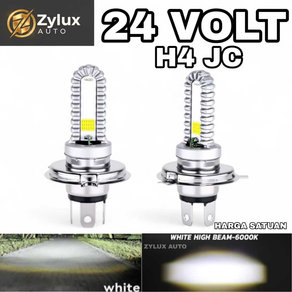 Lampu LED Utama Depan 24 Volt H4 JC Laser Gun Biled High Low Putih D3 COB Truk Bus Fuso Canter Tront