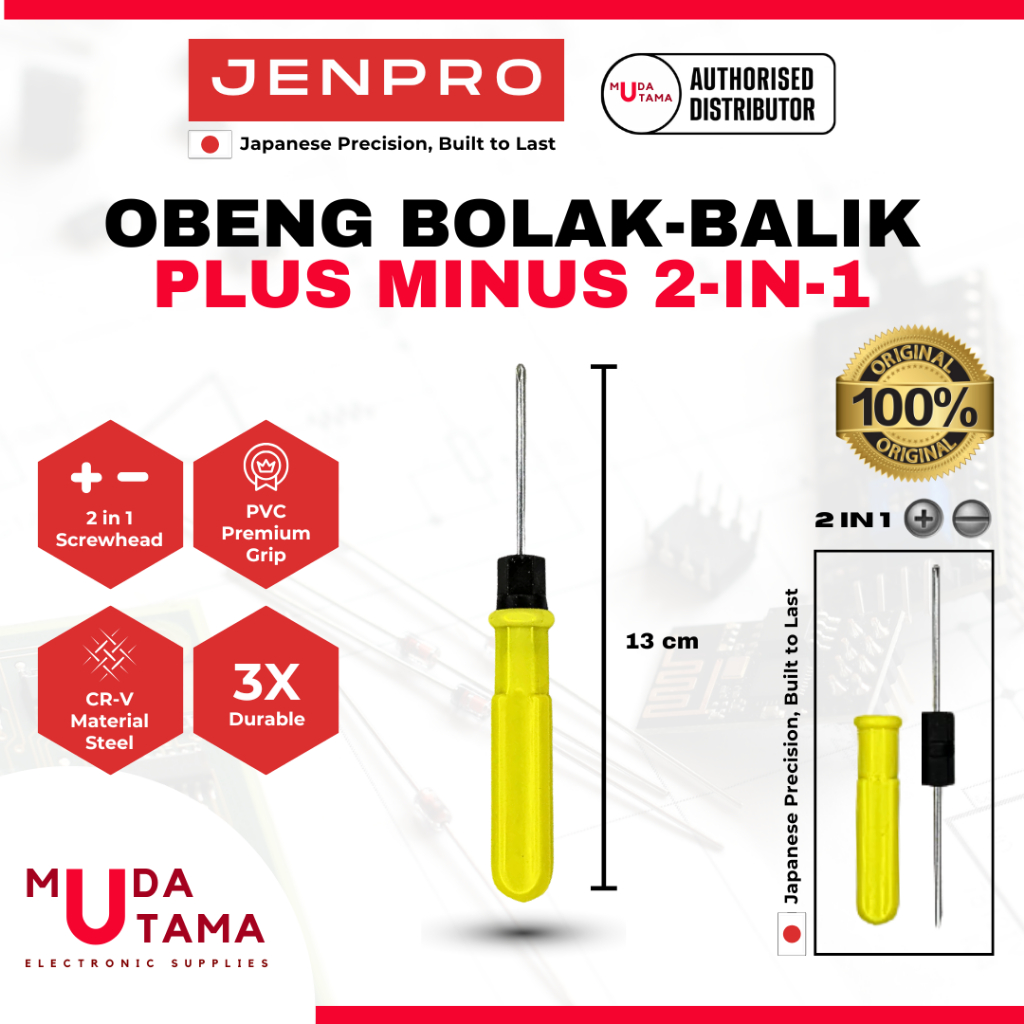 JENPRO Obeng Bolak Balik ORIGINAL 13 cm - Obeng Plus Minus Bolak Balik - Obeng Original JENPRO - Obe