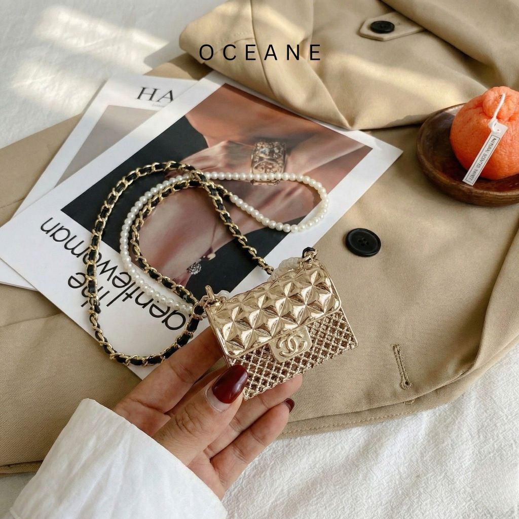 Tas Selempang Wanita Waist Bag Tas Pinggang Mini Korean Bag Rantai Mutiara Fashion Aksesoris Mini Ta