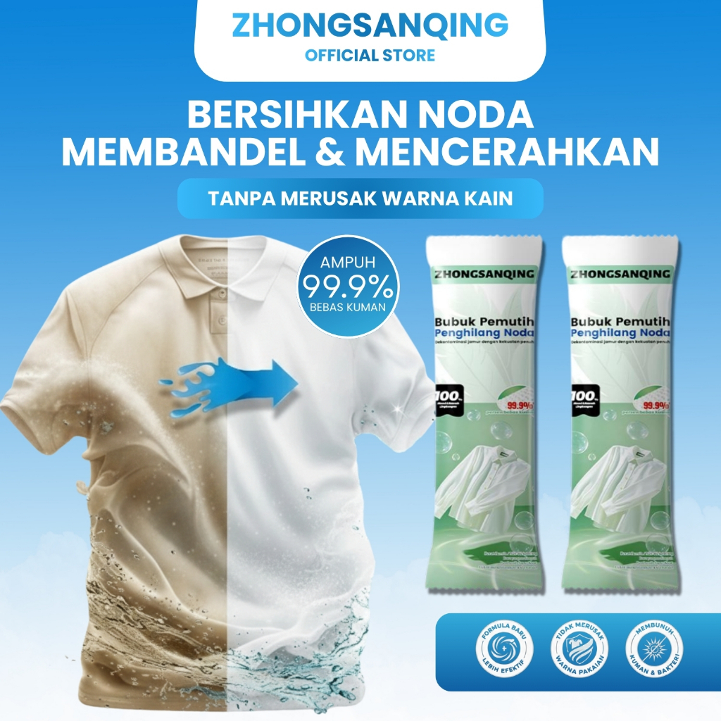 ZHONGSANQING Bubuk gelembung bio-enzim yang kuat menghilangkan noda pakaian, memutihkan dan menghapu