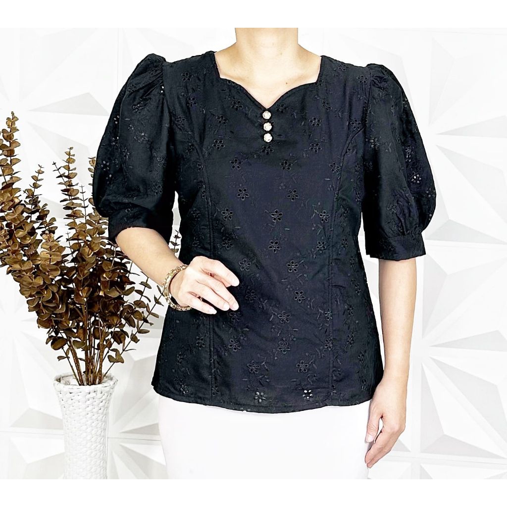 Atasan katun bolong hitam - Blus katun bolong Hitam - Atasan katbol hitam - Atasan katun bolong puti