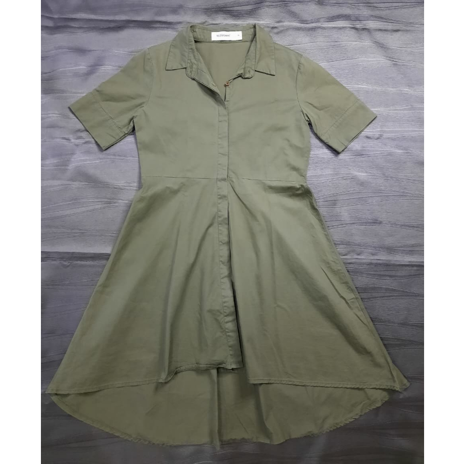 [Alien'sgecko] Midi Dress Hijau army Dress Casual Dress formal Dress kerah warna Hijau army