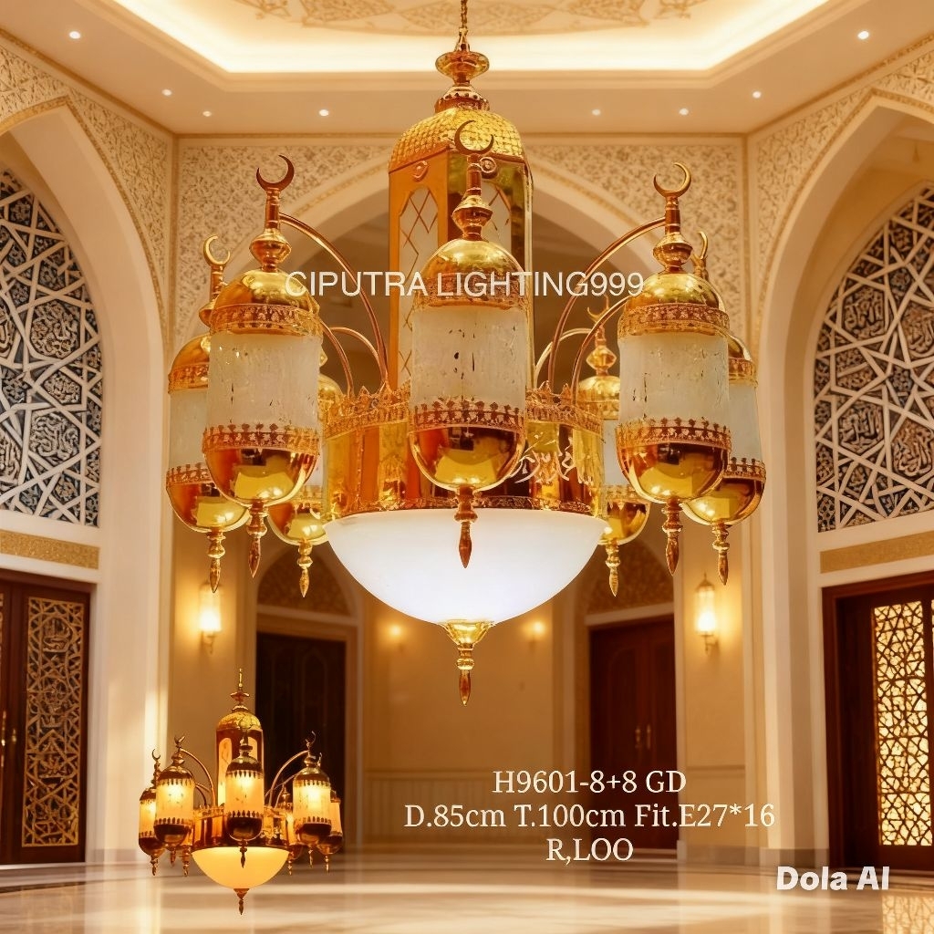 LAMPU GANTUNG HIAS TURKI MASJID MUSHOLLAH NABAWI LAFADZ DIAMETER 85 CM MEWAH