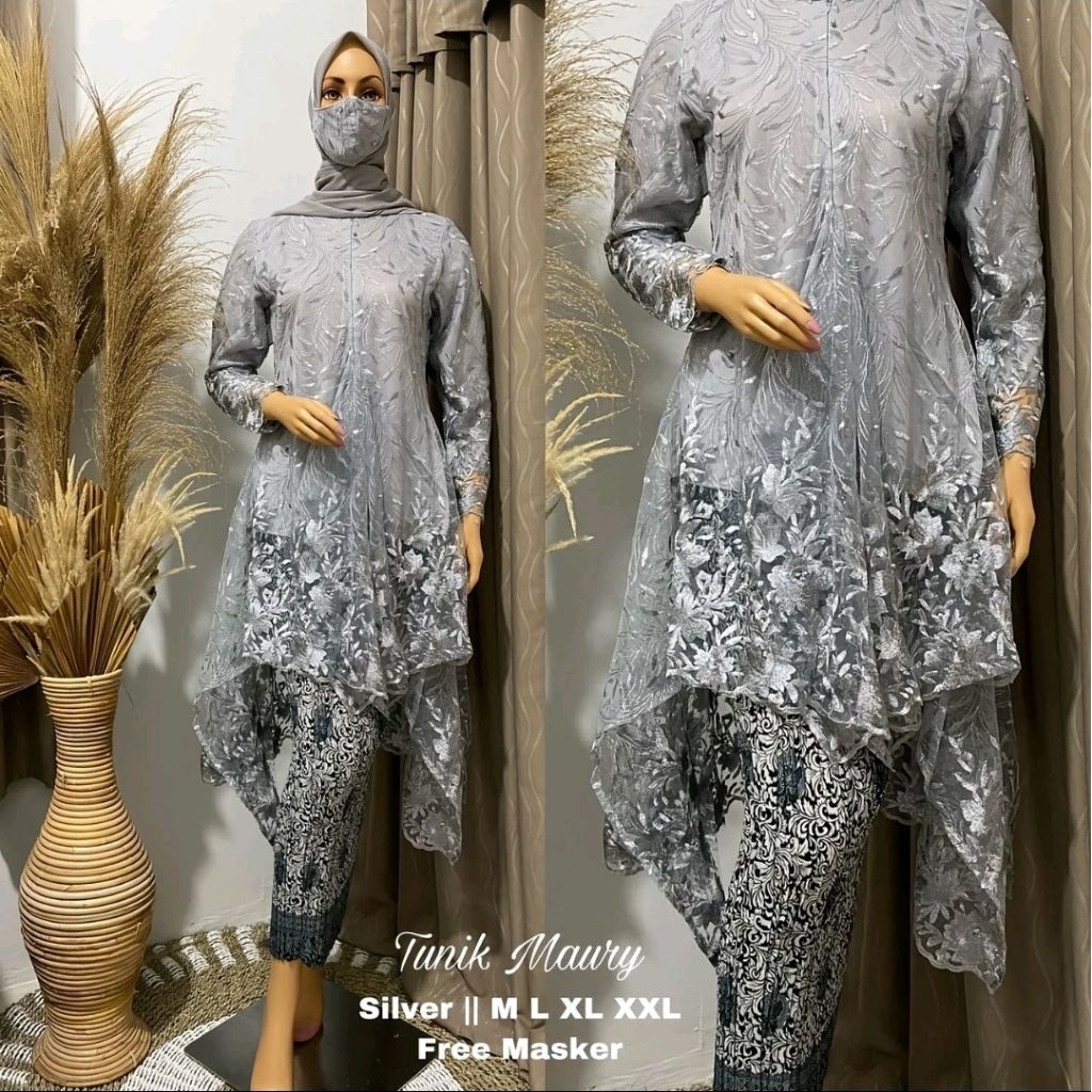 Setelan Kebaya Tunik Maury Resleting Depan Rok Plisket Batik