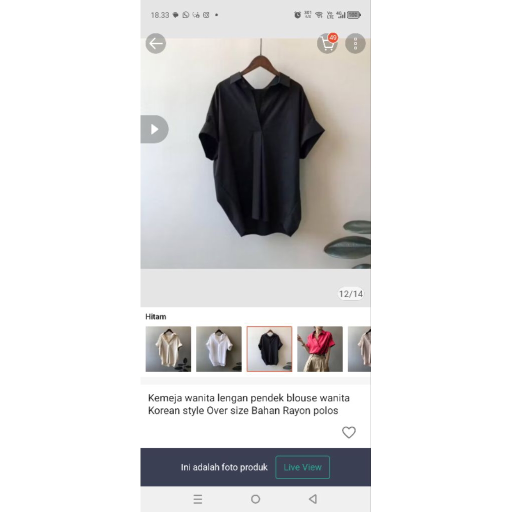 Blouse Wanita Lengan Pendek Katun Rayon Twill Nyaman Dipakai, Tersedia Ukuran S hingga XXL