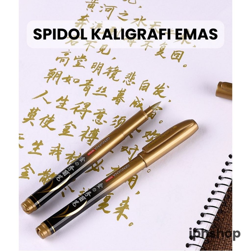 GENVANA Spidol Emas Kaligrafi Premium Metallic Gold Calligraphy Brush Pen / Spidol Permanen Emas Kal