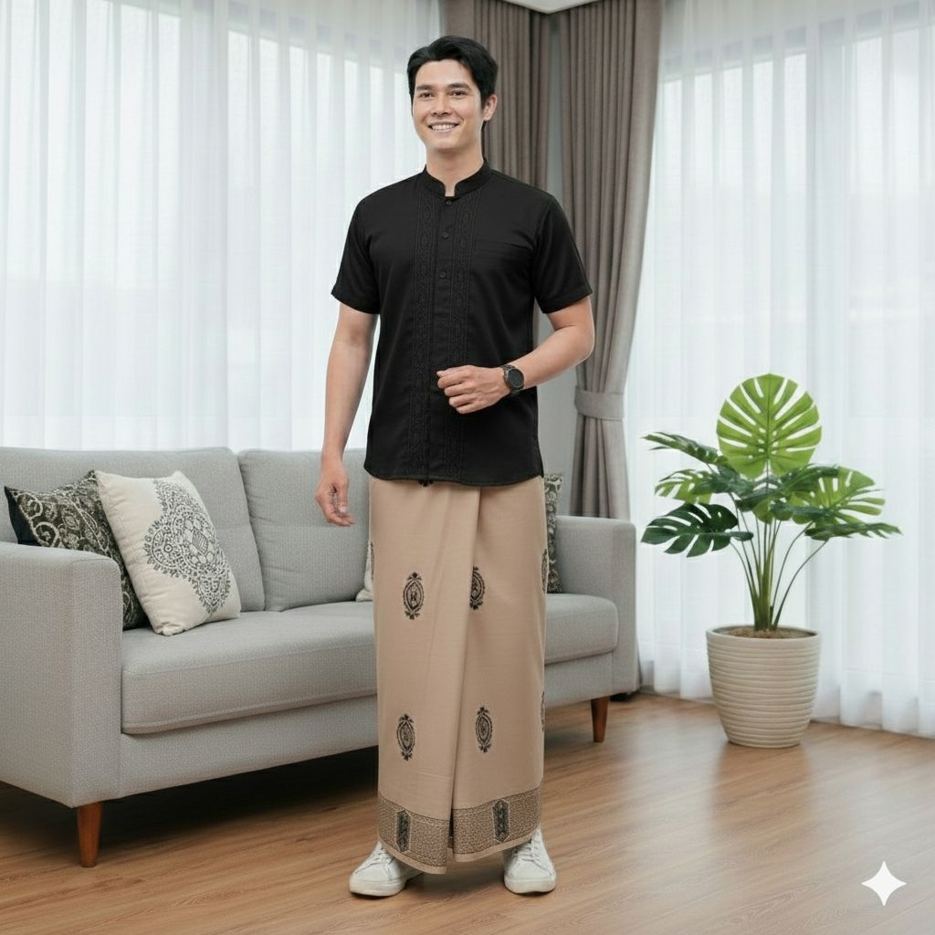 Paket Set Baju Koko Embos Dan Sarung | Paket Set Sarung Dan Baju Koko Embos | Set Sarko Pria Modern 