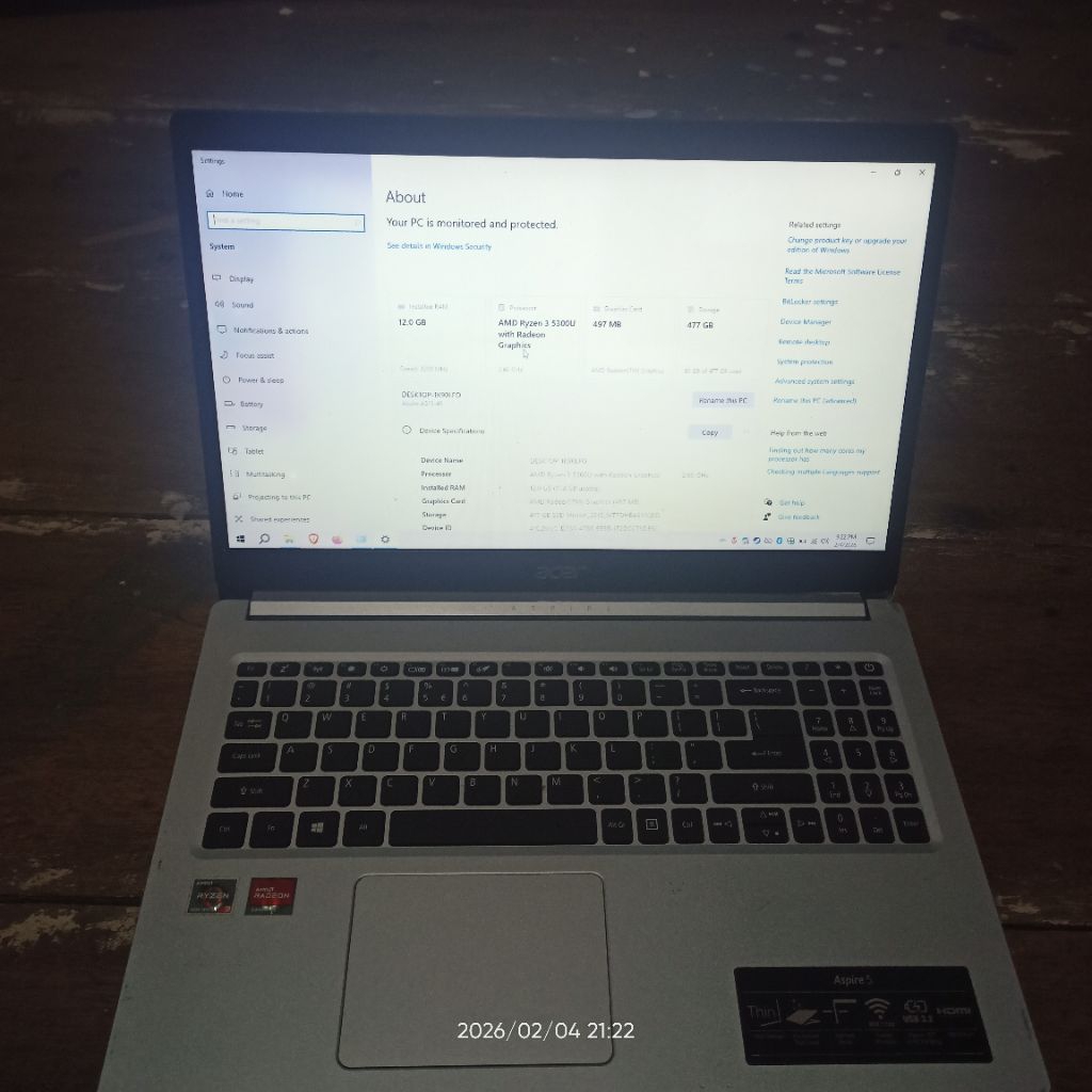 acer aspire A515-45 / AMD ryzen 3 5300U