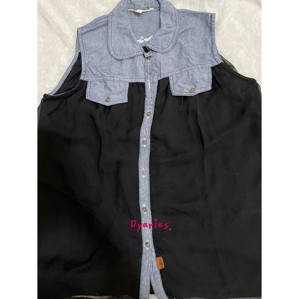 Preloved Kemeja  Tanpa Lengan Kombinasi Denim (koleksi pribadi bukan thrift)