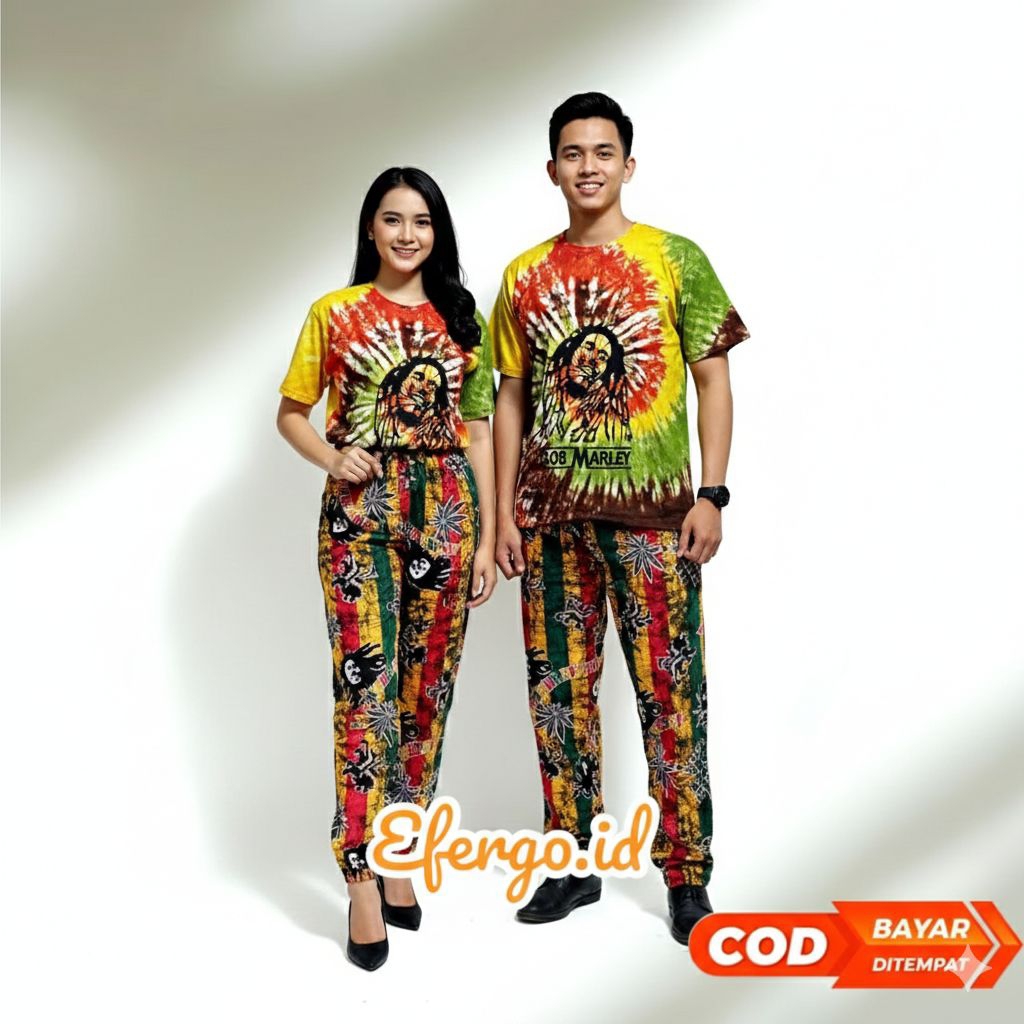 Setelan Baju Bob Marley Tye Dye  dan Celana Bob Marley Terbaru (Unisex)
