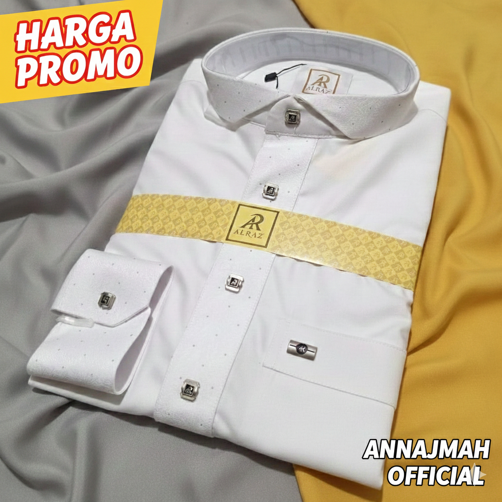 (Aryan) Jubah Gamis Pria Al Raz Putih | Katun Premium | Manset