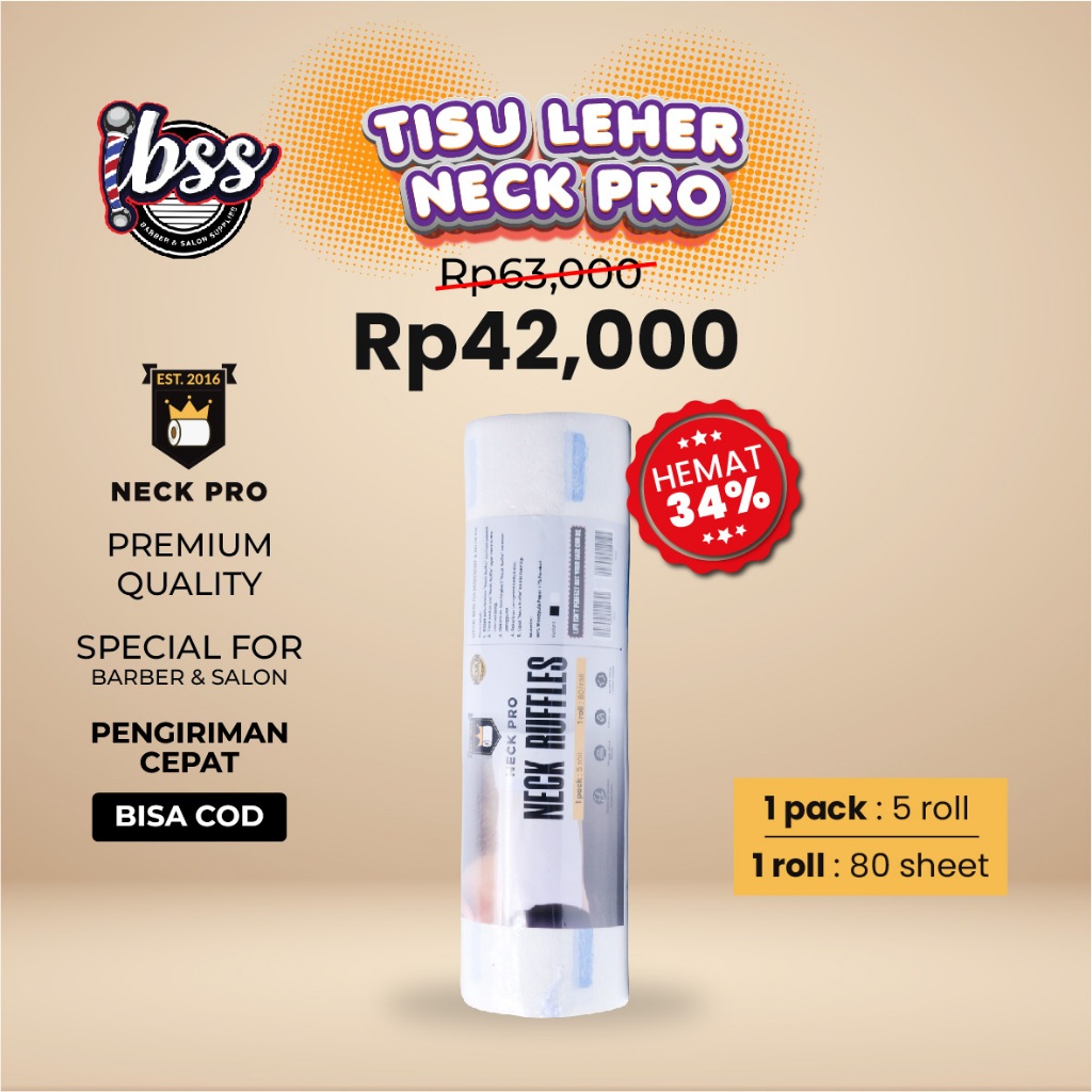NECK PRO TISU LEHER BARBERSHOP PREMIUM  1 SLOP / TISU LEHER HITAM / TISU LEHER PUTIH / TISU LEHER MU