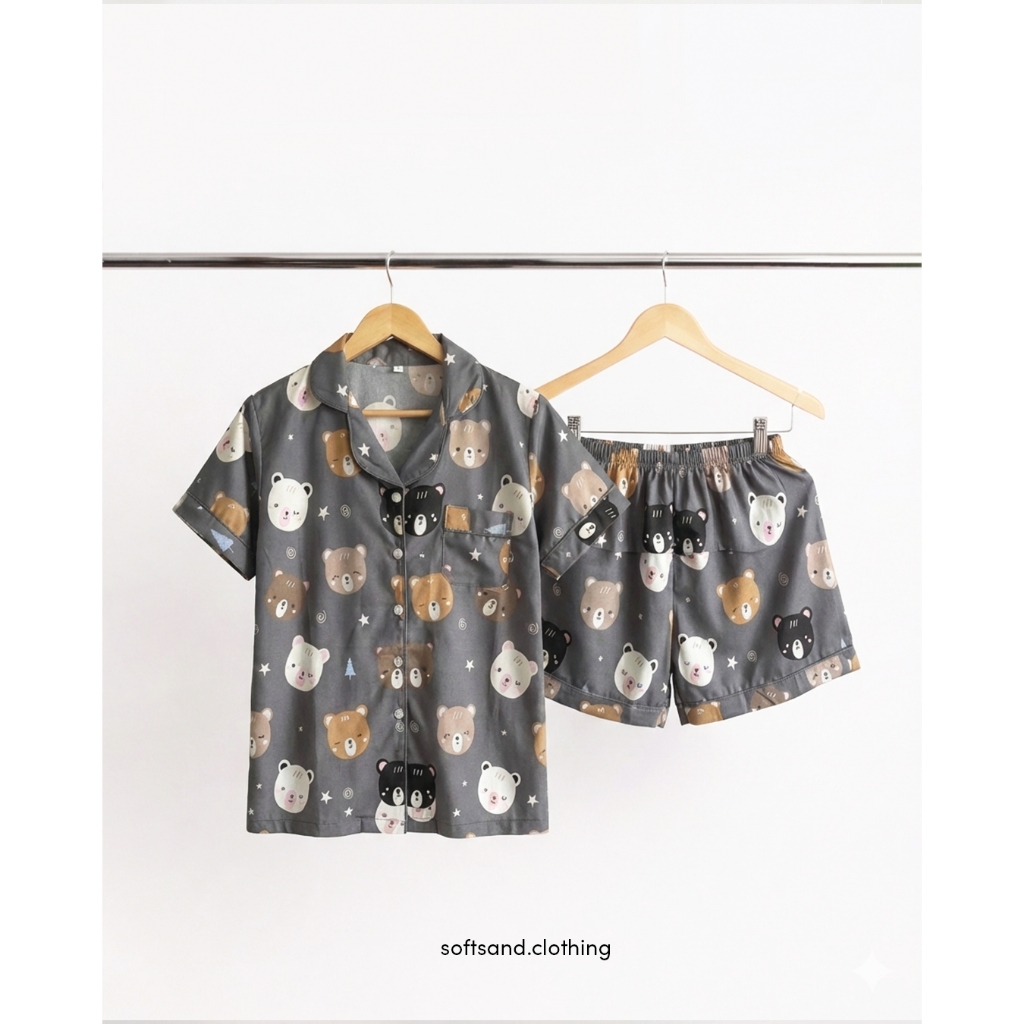 Pajama Set Pendek Bear Grey