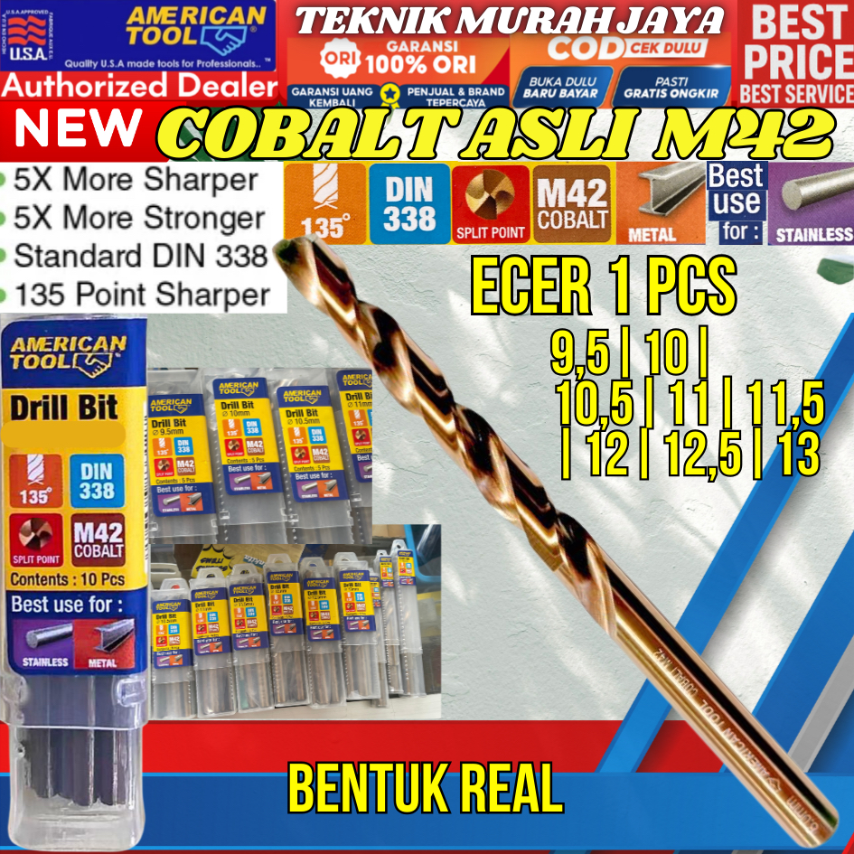 AMERICAN TOOL Mata Bor COBALT M42 DIN338 9.5 / 10 / 10.5 / 11 / 11.5  / 12 / 12.5 / 13 MM Mili Jobbe