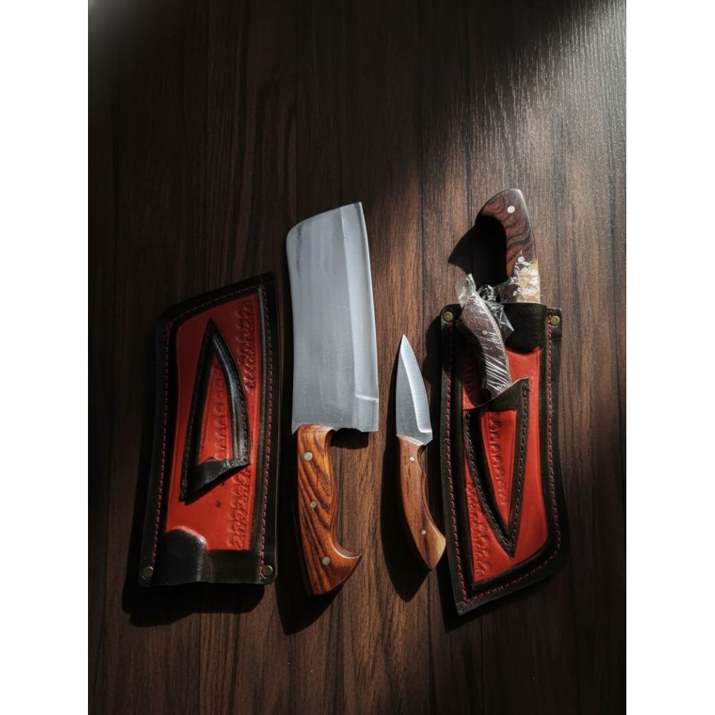 pisau dapur cacah tulang satu set pisau iris/sisit sarung kulit