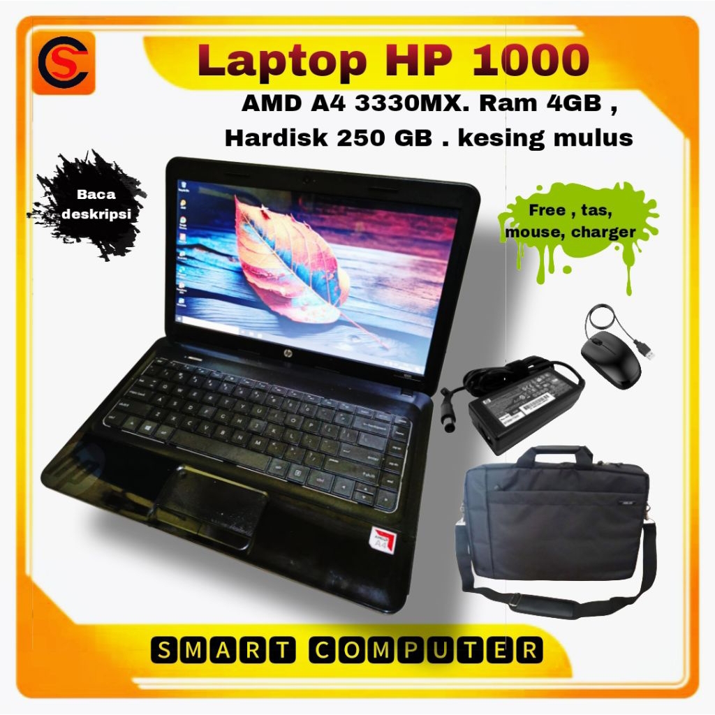 Laptop HP 1000 Amd A4 siap pakai